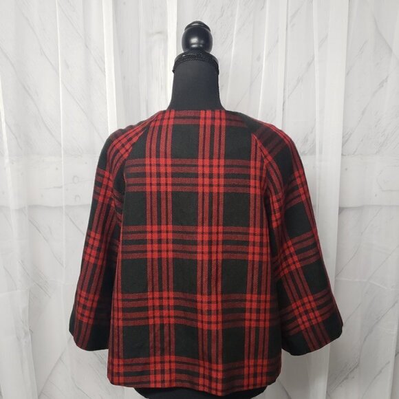 Larry Levine Red Black Plaid Classic Retro Goth Punk Short Blazer Preppy 6 - Picture 7 of 12